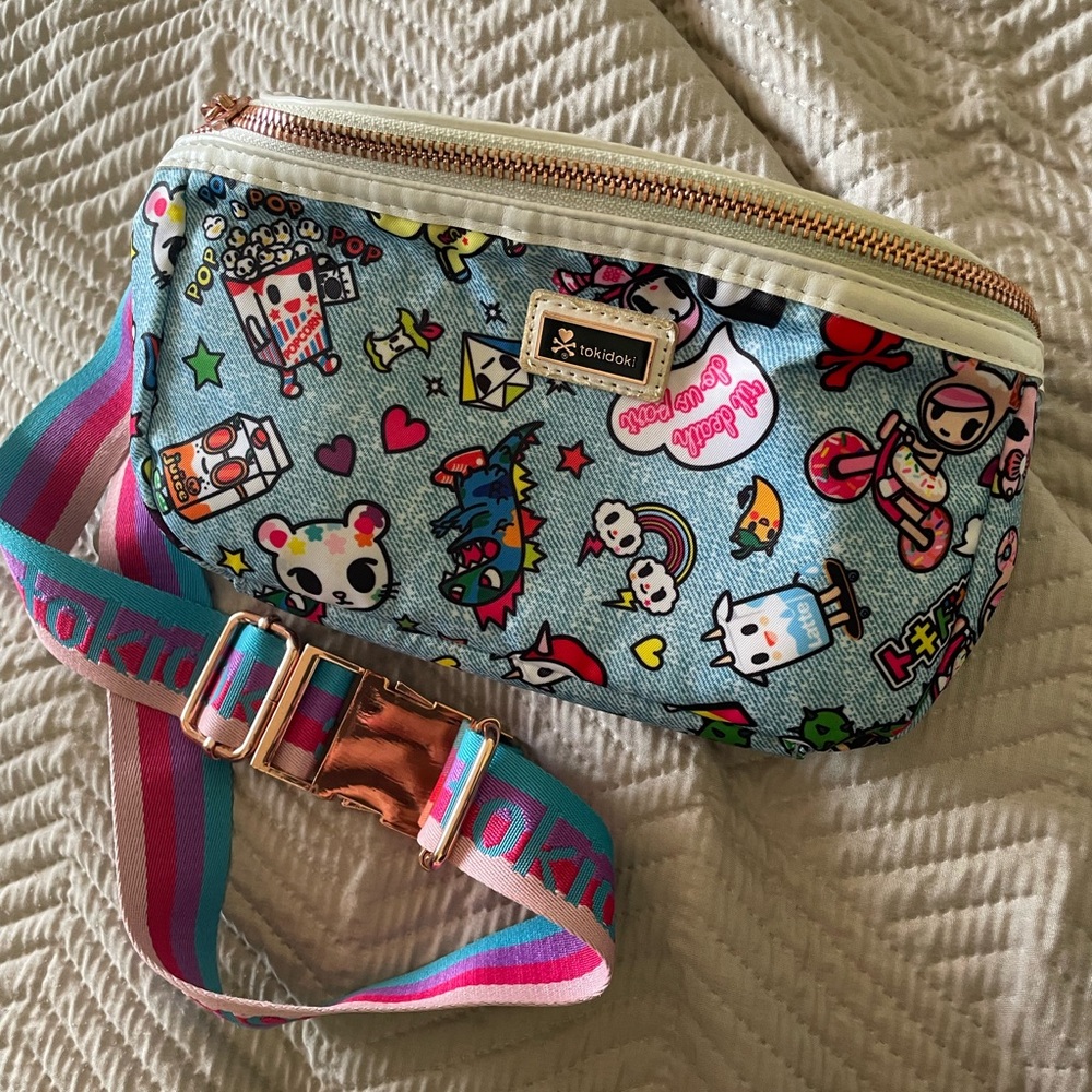 Tokidoki Blue Fanny Pack with Pink and Gold Accents